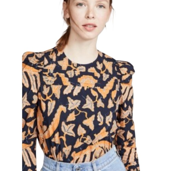 Ulla Johnson gemi long sleeve blouse midnight Navy & Orange Floral print size 0